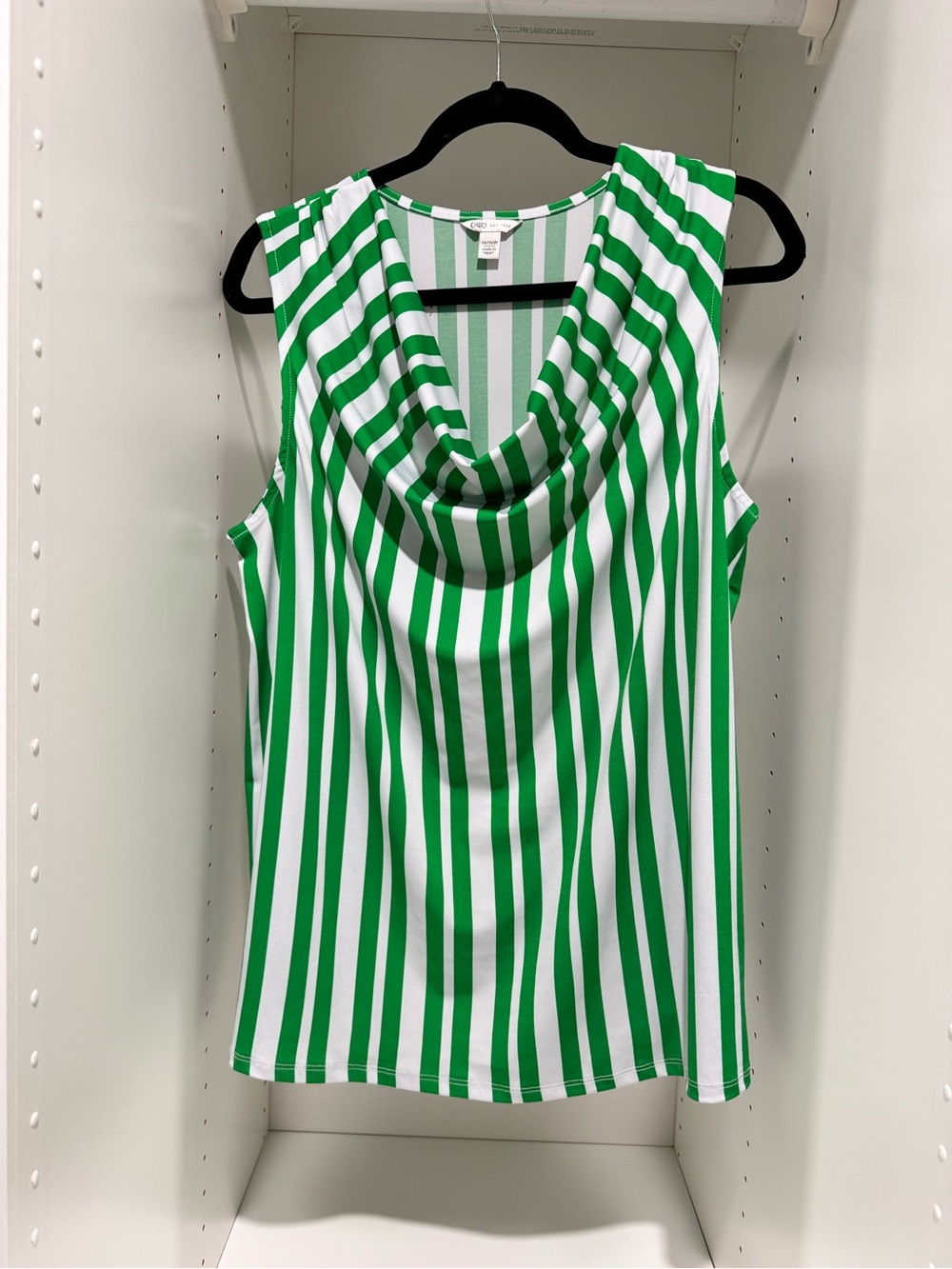 Cato Green and White Striped Cowl Neck Tank